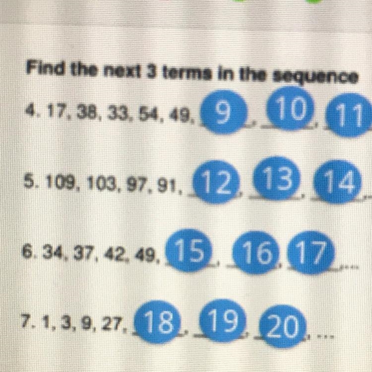 Find the next terms in the sequence 109,103,97,91-example-1