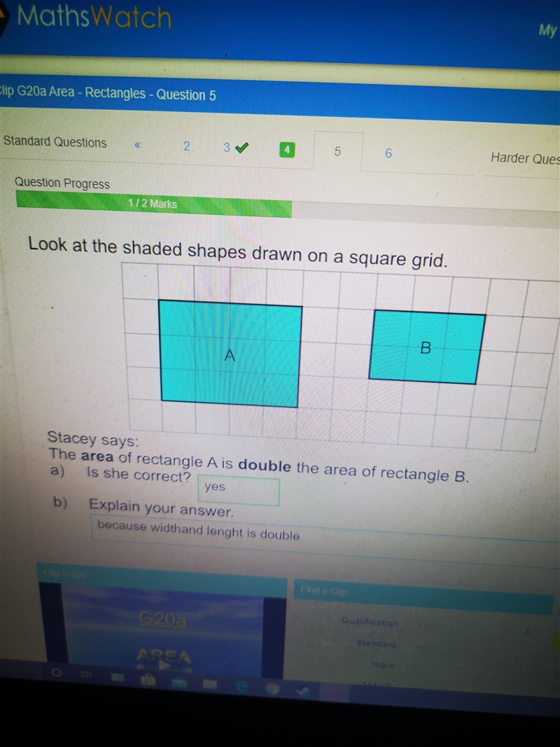 The area of rectangle A is double the area of rectangle B explain your answer-example-1