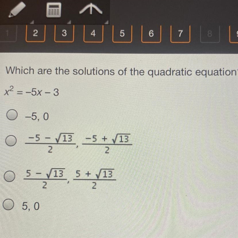 Which are the solutions of the quadratic equation?-example-1