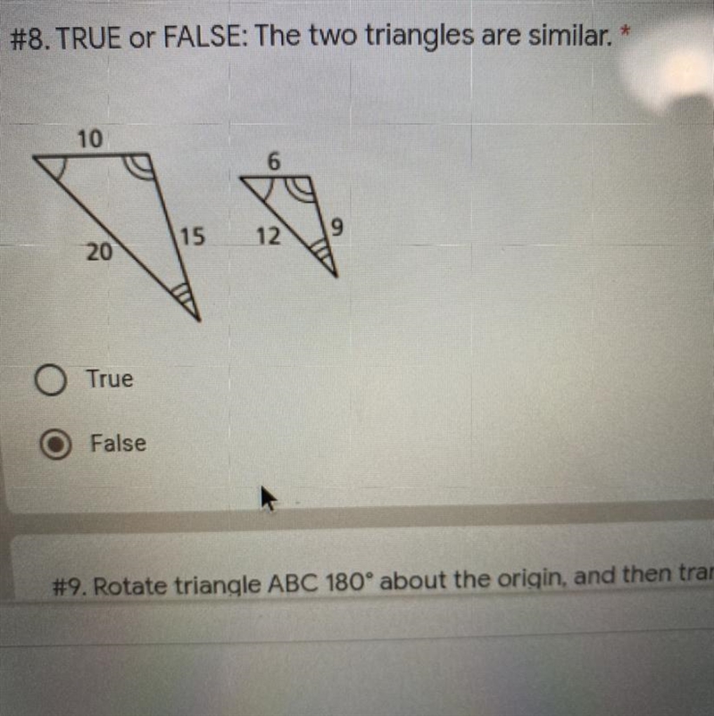 True or false the two triangles are similar-example-1