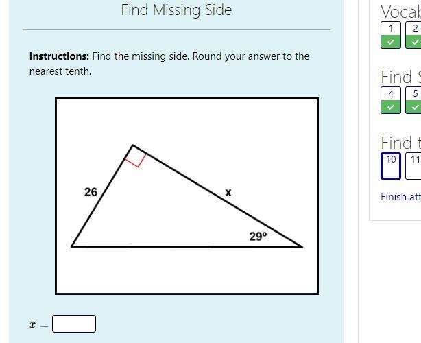 Find the missing side. Round your answer to the nearest tenth.-example-1