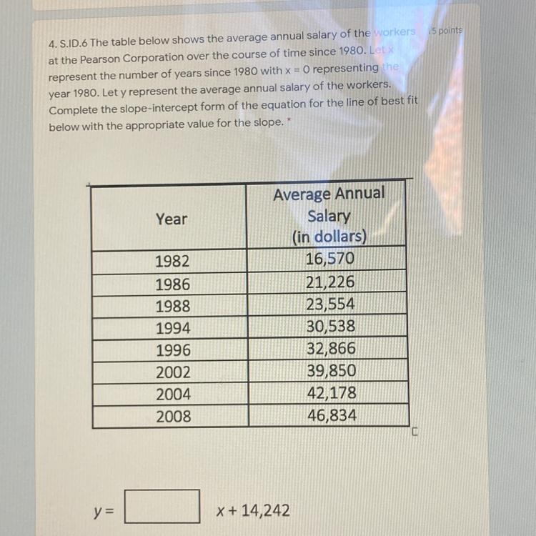 The table below shows the average annual salary of the workers at the Pearson Corporation-example-1