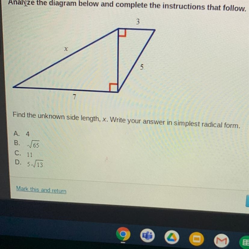 Analyze the diagram below and complete the instructions that follow. 3 x 5 7 Find-example-1