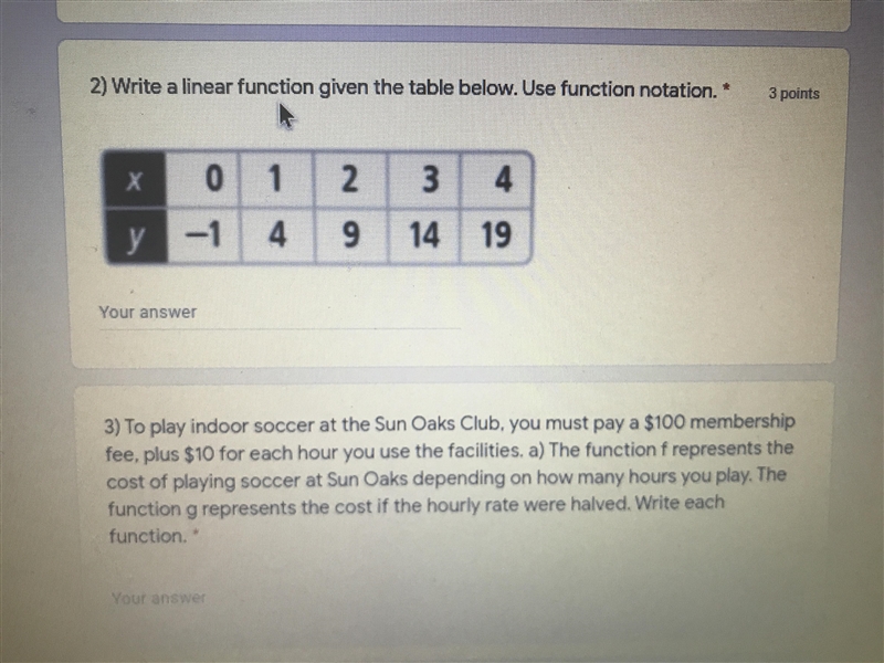 Write a linear function given in the table below. Use function notation.-example-1