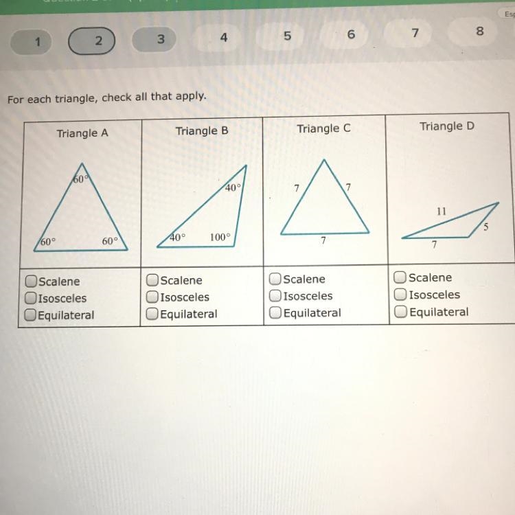 For each triangle, check all that apply. PHOTO ABOVE ⚠️TEST-example-1