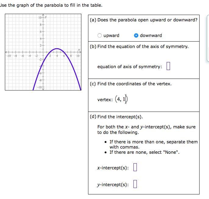 I need help with b and d please. Parabola questions-example-1