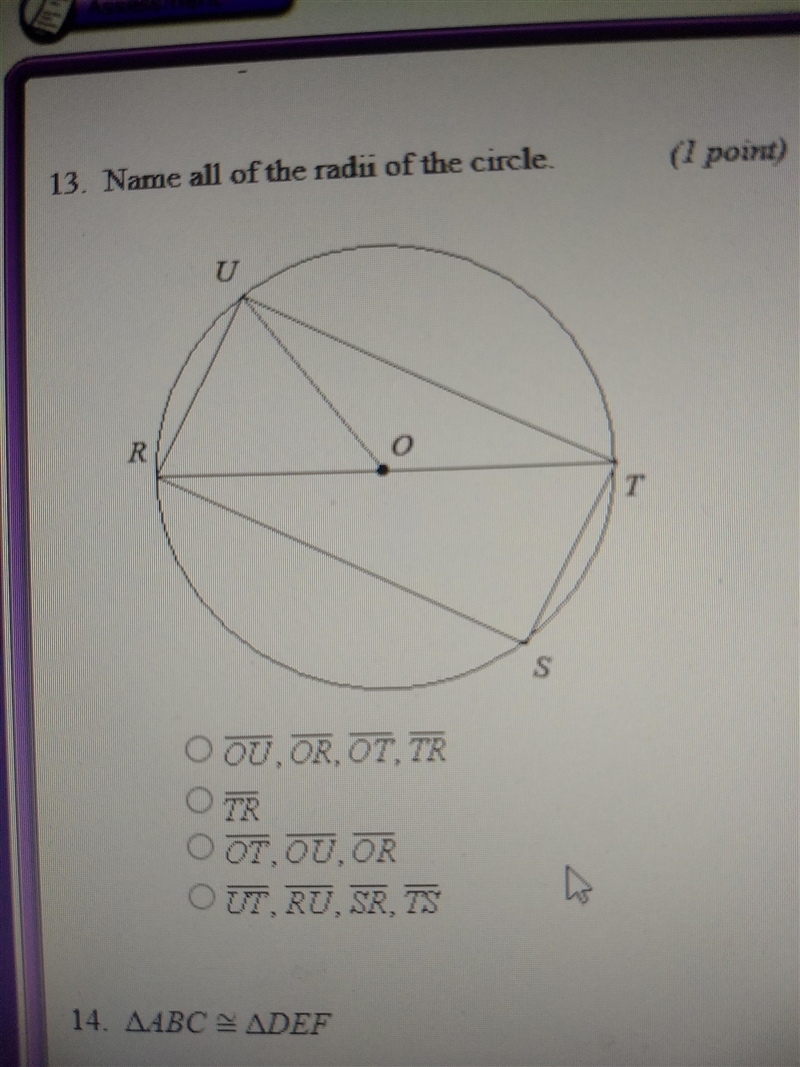 (Answer asap) Name all of the radii of the circle-example-1