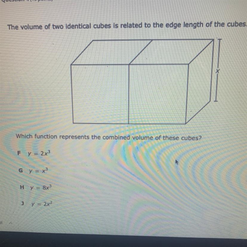 The volume of two identical cubes is related to the edge length of the cubes. Which-example-1