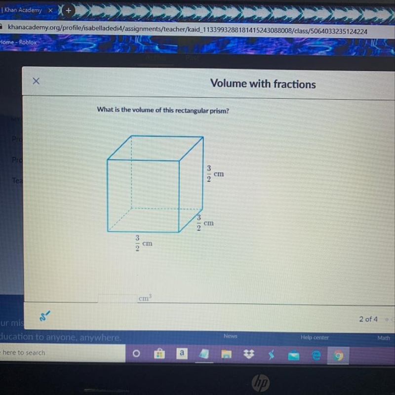 What is the volume of this rectangular prism? 3/2 cm 3/2 cm 3/2 cm-example-1