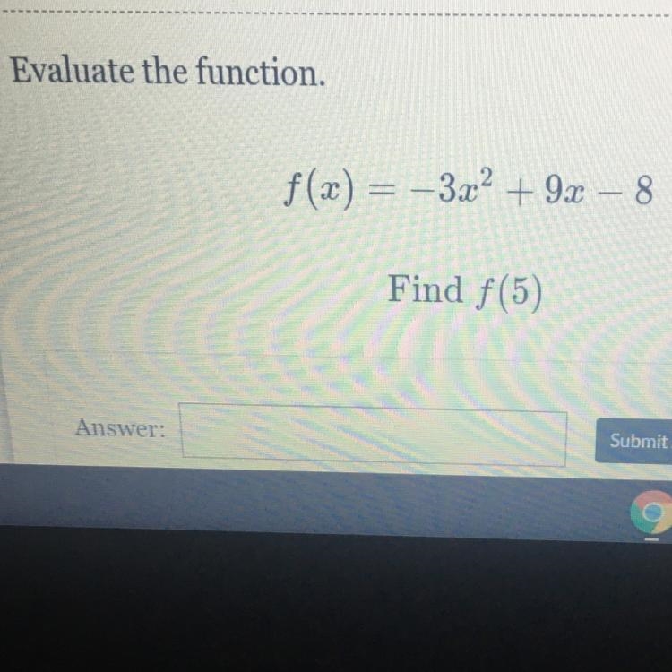 F(x)=-3x^2+9x-8 Find f(5)-example-1