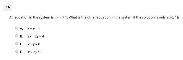 An equation in the system is y = x + 1. What is the other equation in the system if-example-1