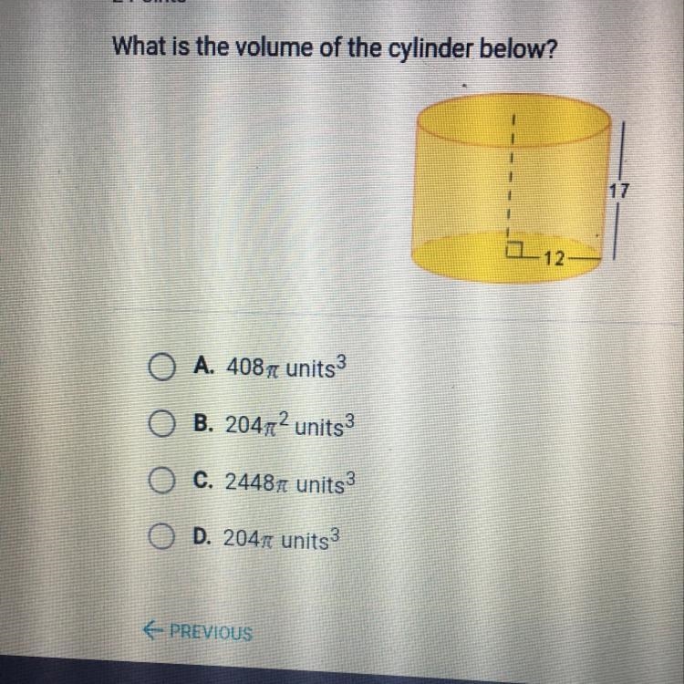 HELP What is the volume of the cylinder below ?-example-1