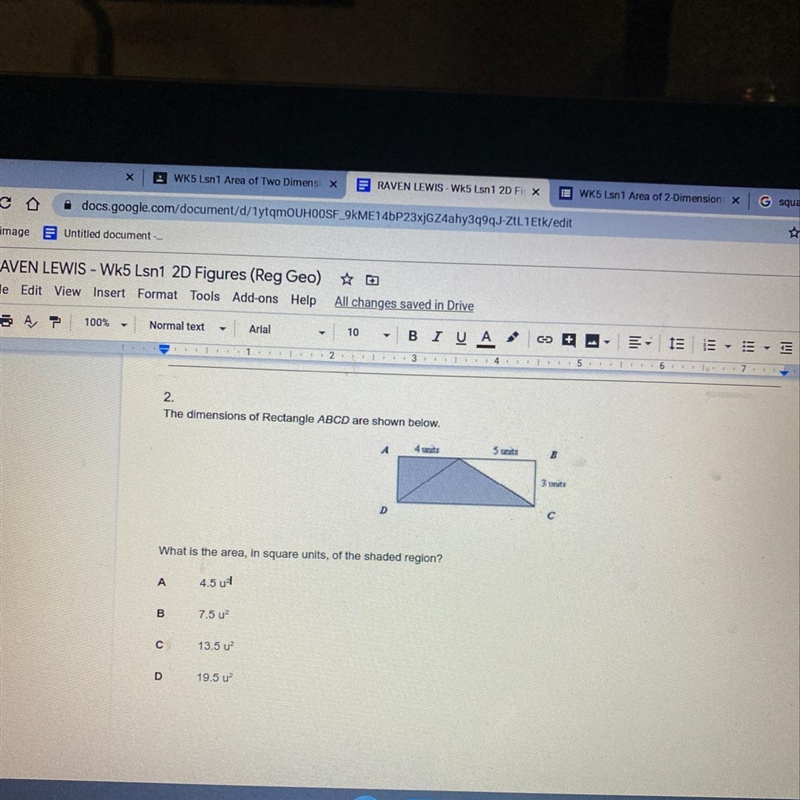 What is the area in square units of the shaded region-example-1