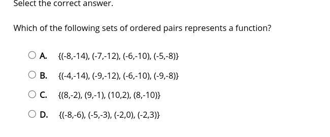 Which of the following sets of ordered pairs represents a function?-example-1