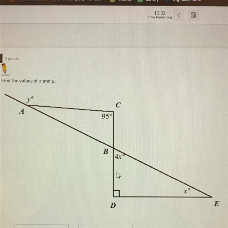 9 Find the values of r and y. с A 95° B 4x ro D E-example-1