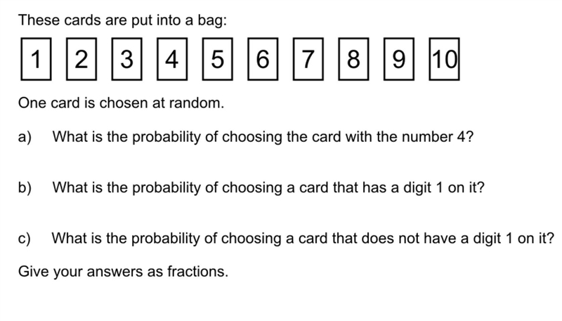 These cards are put into a bag: One card is chosen at random.-example-1