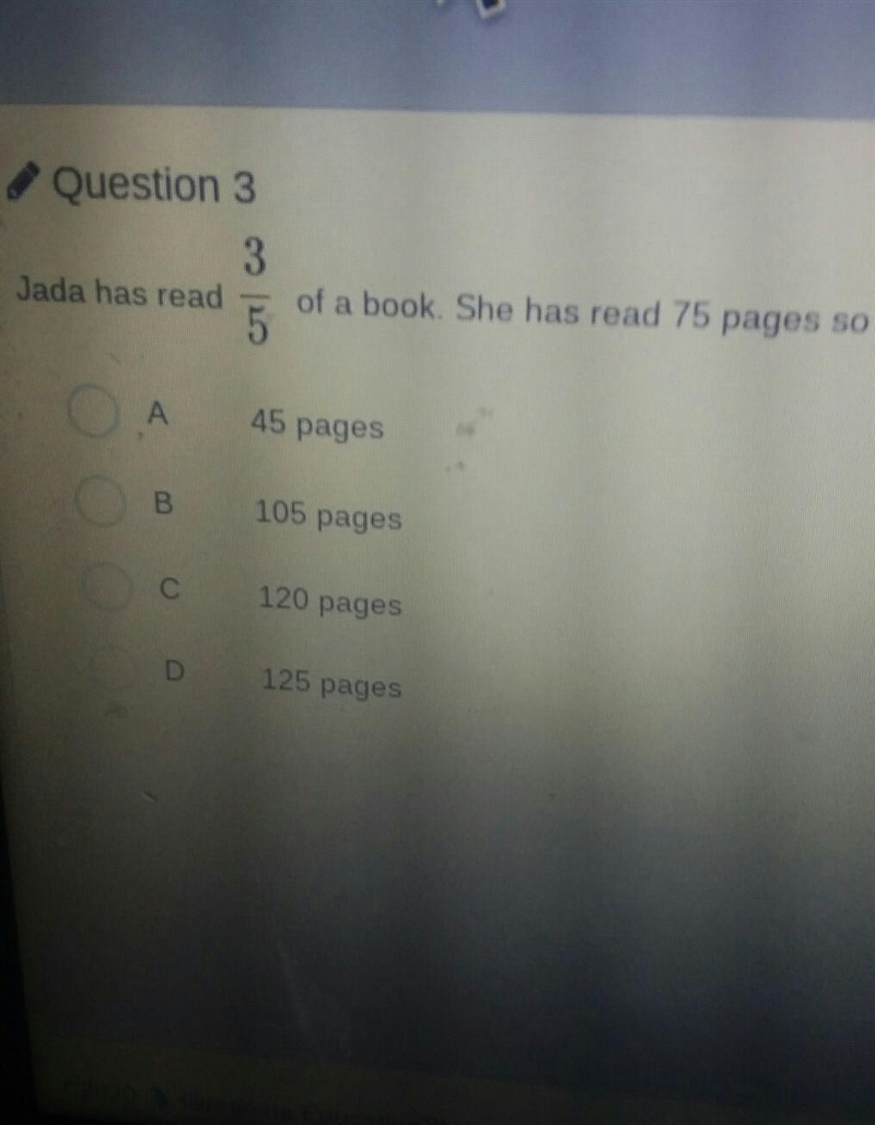 Jada has read of a book. She has read 75 pages so far. How many pages are in the whole-example-1