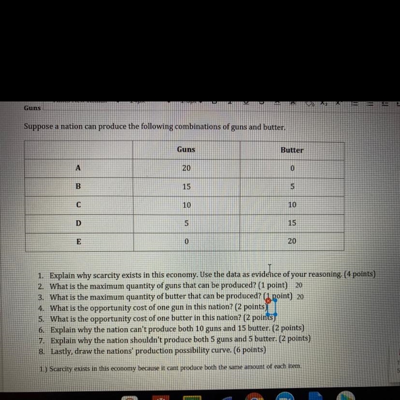 What is the opportunity cost of one gun in this nation-example-1