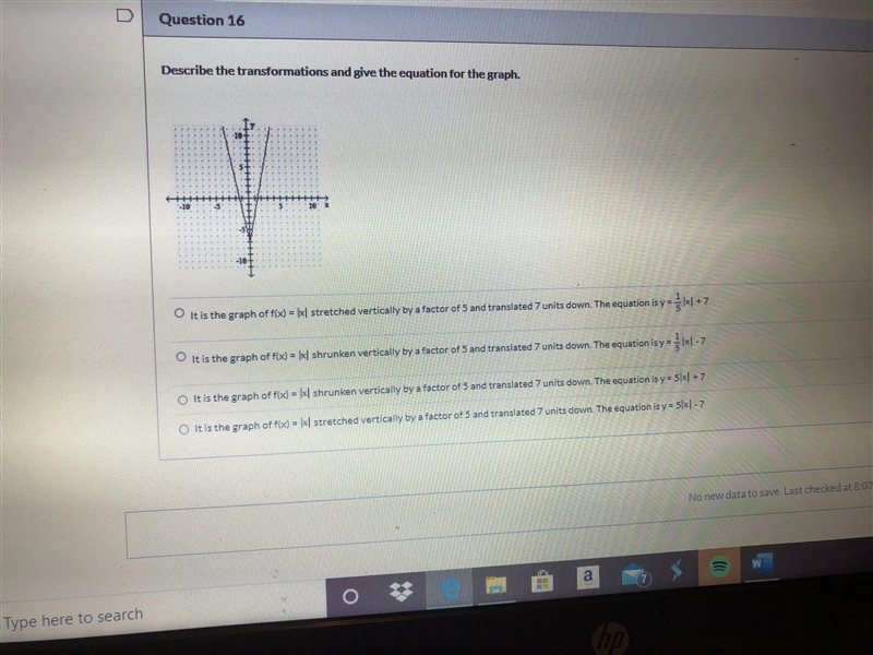 Describe the transformation and give the equation for the graph. help!!-example-1