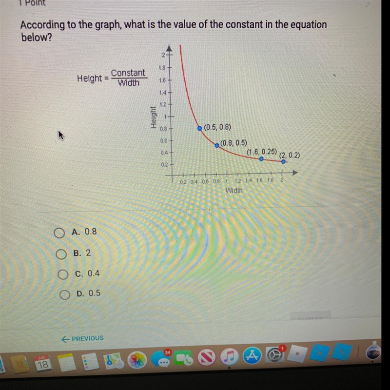 PLEASE HELP!! According to the graph, what is the value of the constant in the equation-example-1