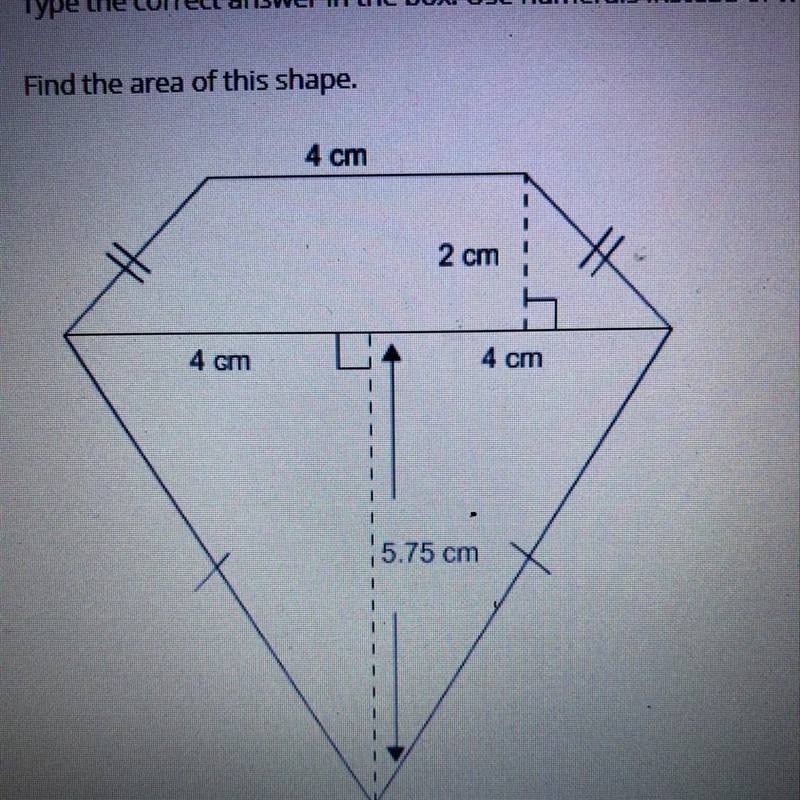 Type the correct answer in the box. Use numerals instead of words. Find the area of-example-1