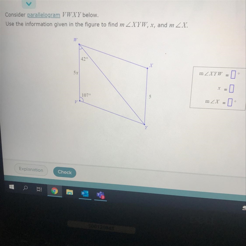 Consider parallelogram VWXY below. Use the information given in the figure to find-example-1