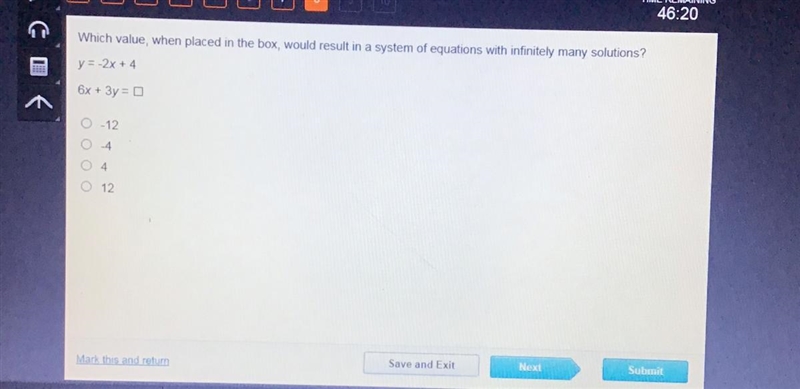 Which value, when placed in the box, would result in a system of equations with infinitely-example-1