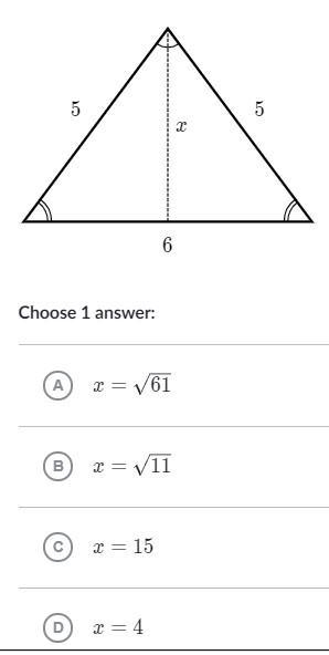 Find the value of x in the isosceles triangle shown below.-example-1