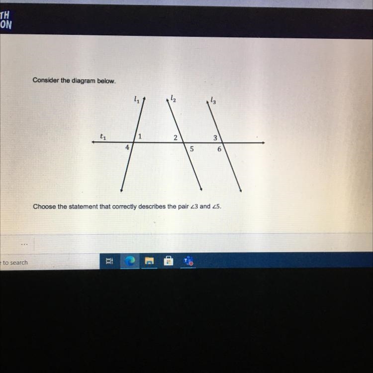 A-alternate interior angles B-same side interior angles C-corresponding angles D-alternate-example-1