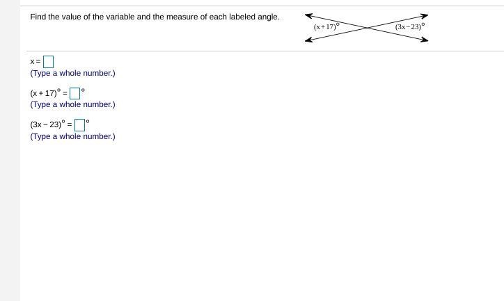 Find the value of the variable and the measure of each labeled angle.-example-1