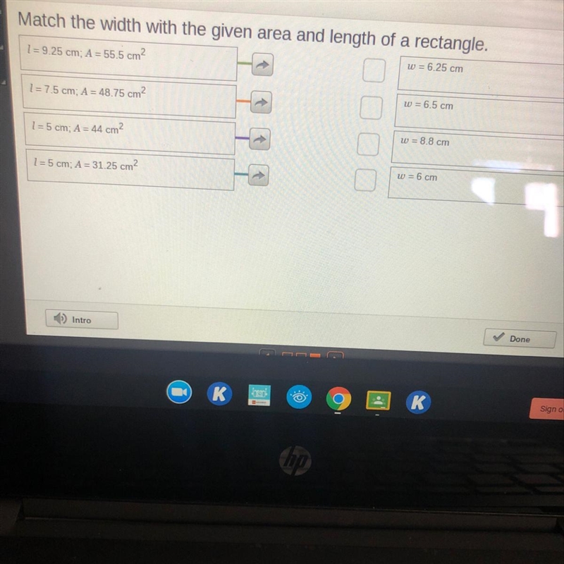 Match the width with the go given area.-example-1