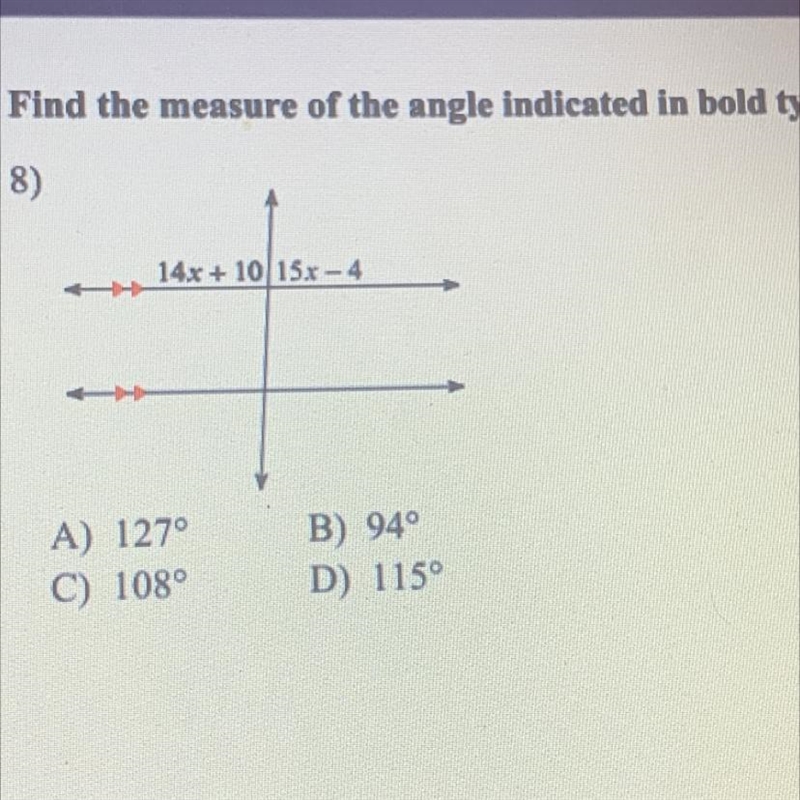 Find the measure of the angle indicated in the bold type-example-1