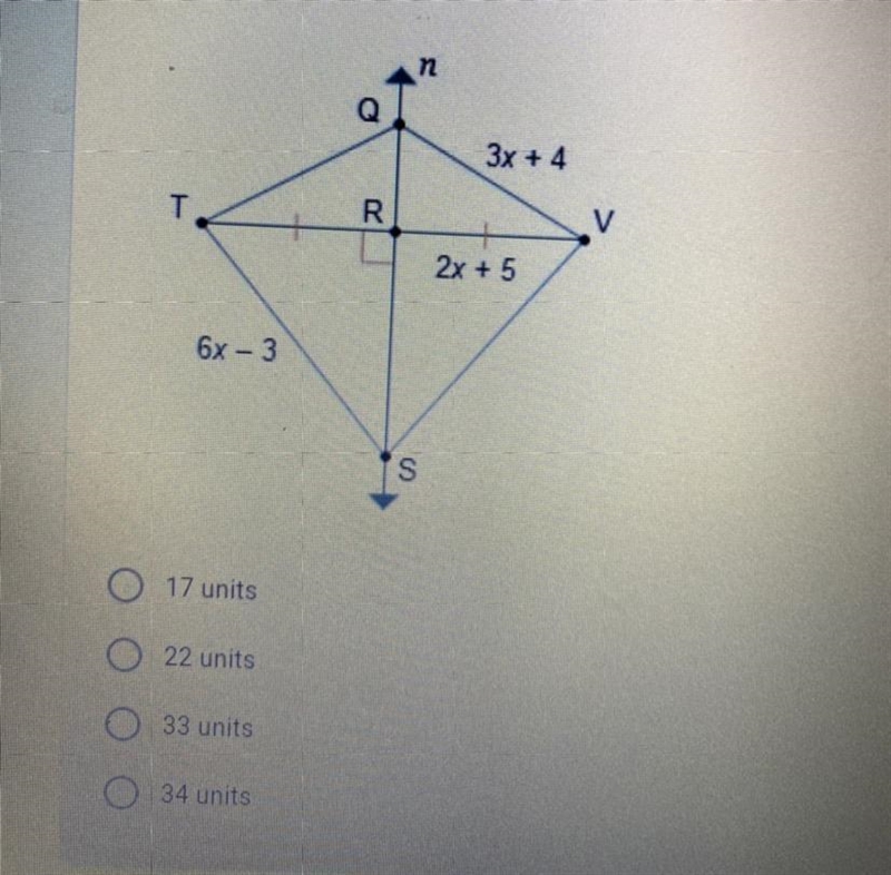 In the diagram, the length of segment VS is 33 units. What is the length of 4 points-example-1