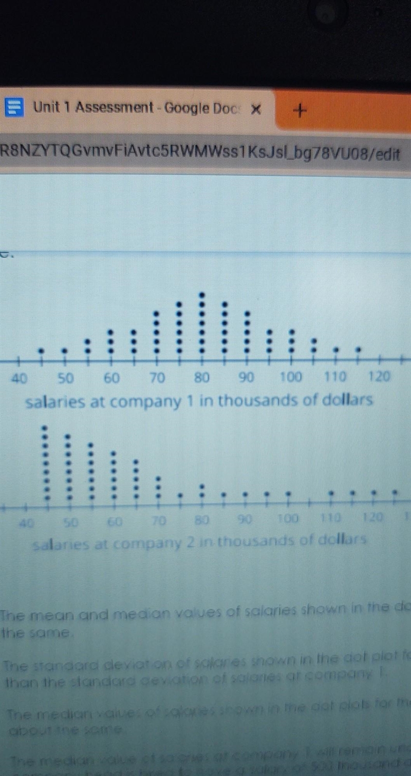 The Dot plot shows the salaries for the employees that two small companies before-example-1