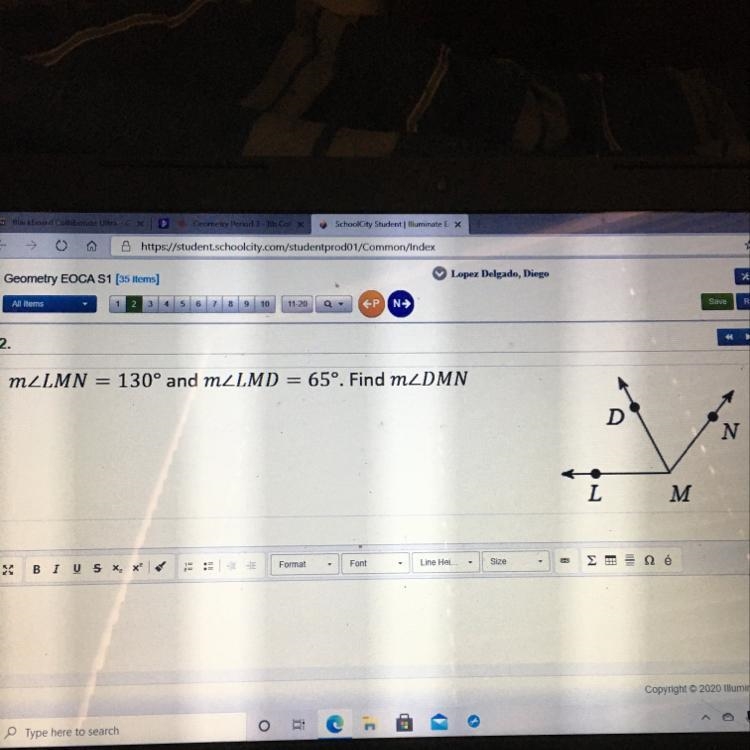 M LMN = 130° and m2LMD = 65°. Find M_DMN-example-1