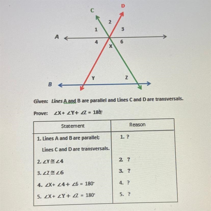 Which reason justifies Statement 4? A) The sum of three right angles is 180°. The-example-1