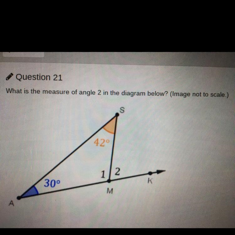 A.the sum of 30 and 42 B.The difference of 180 and (30+42) C.Measure of angle 1 equal-example-1