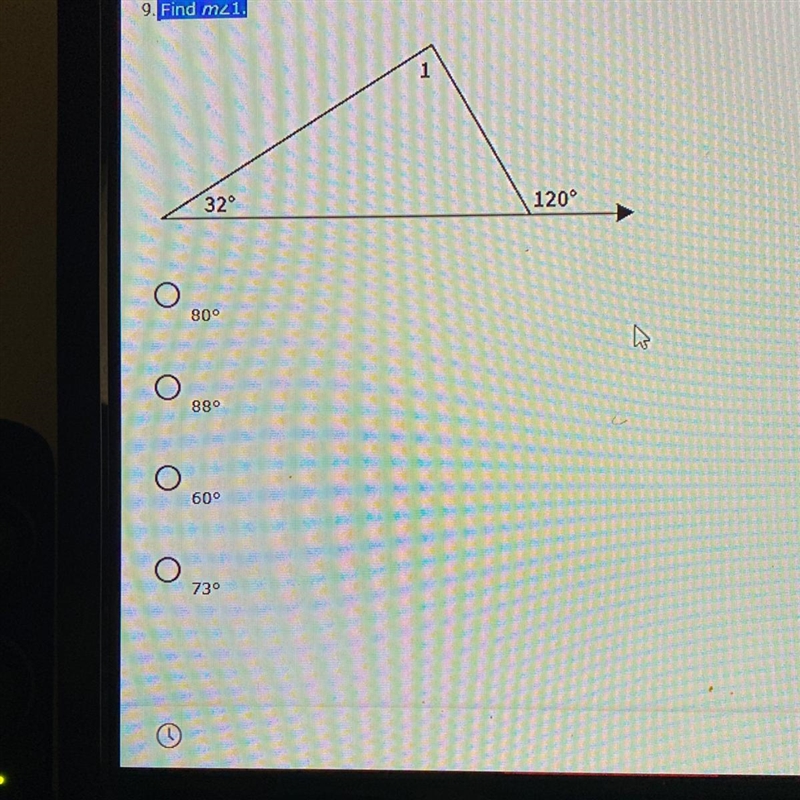 9. Find m<1. 1 32° 120° 80 88 60 73-example-1