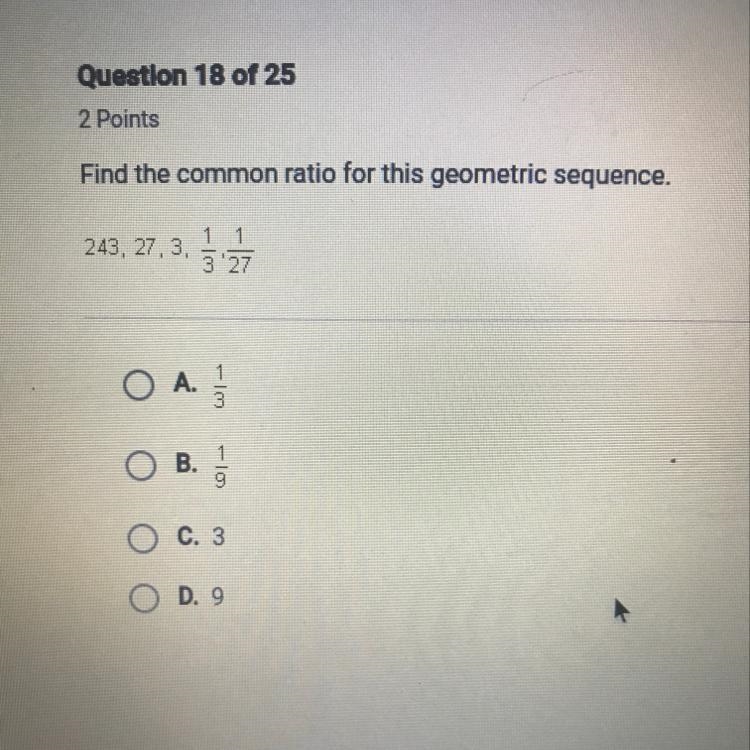 Find the common ratio for this geometric sequence.-example-1