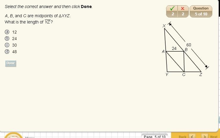 A, B, and C are midpoints of ∆XYZ. What is the length of ? YZ-example-1