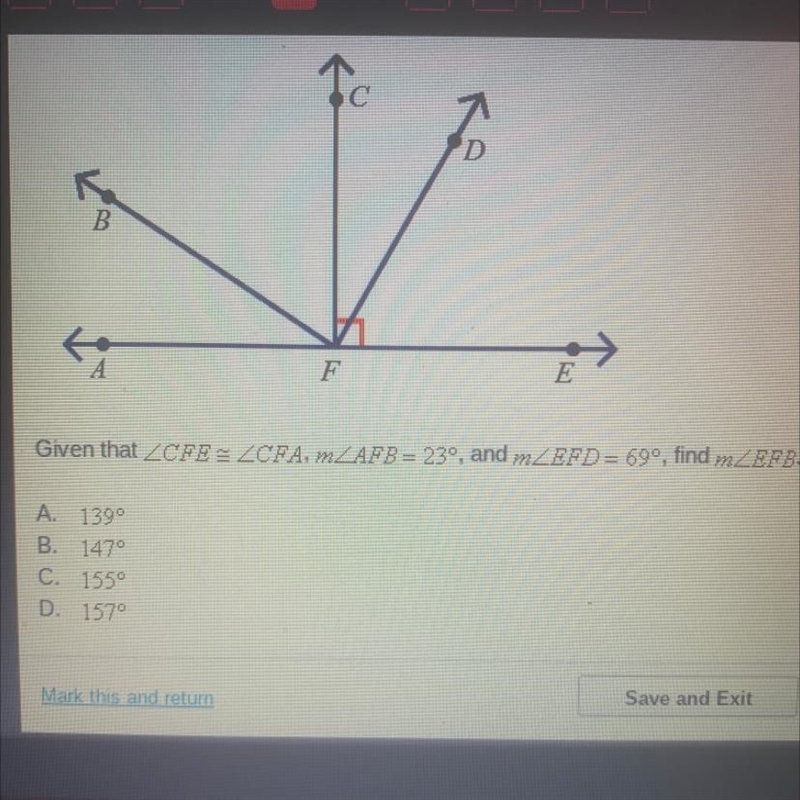 . A. 139 B. 147° C. 155 D. 157 PLEASE HELP ASAAAPP!-example-1