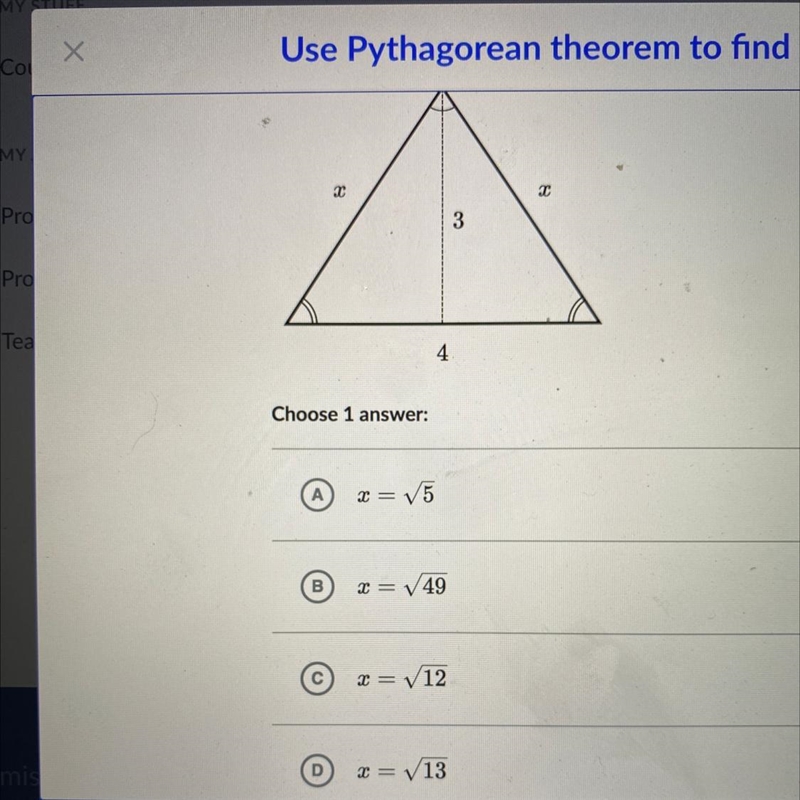 ￼￼ Find value of X in the isosceles triangle shown below￼-example-1