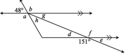 Select all the angle measurements that are correct g=24, h=24, f=151, g=29, b=132, h-example-1