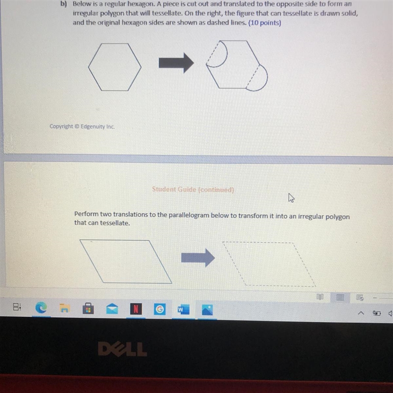 B) Below is a regular hexagon. A piece is cut out and translated to the opposite side-example-1