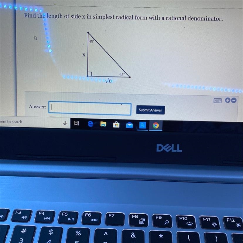 Find the length of side x in simplest radical form with a rational denominator-example-1