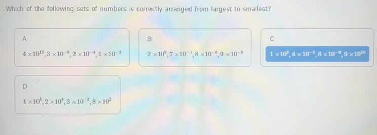 What set of numbers is arranged from largest to smallest? (Mind the blue on one of-example-1