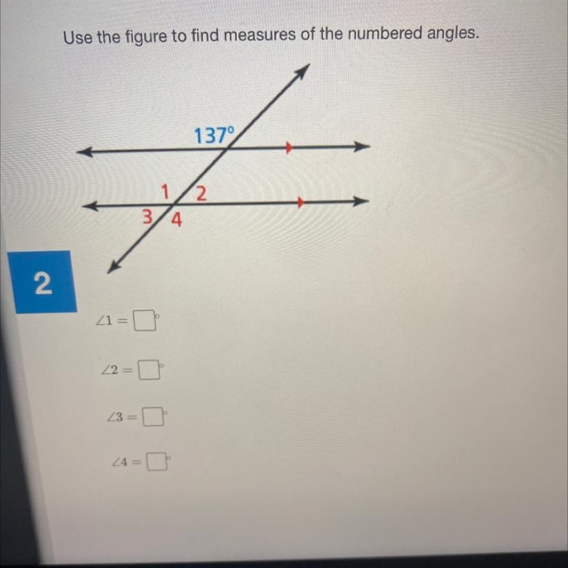 Use the figure to find measures of the numbered angles.-example-1