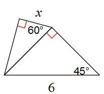 Find x please help thank you A. 33–√ B. 32√2 C. 3 D. 6–√-example-1