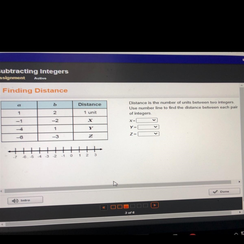 Please help!! Distance is the number of units between two integers. Use number line-example-1