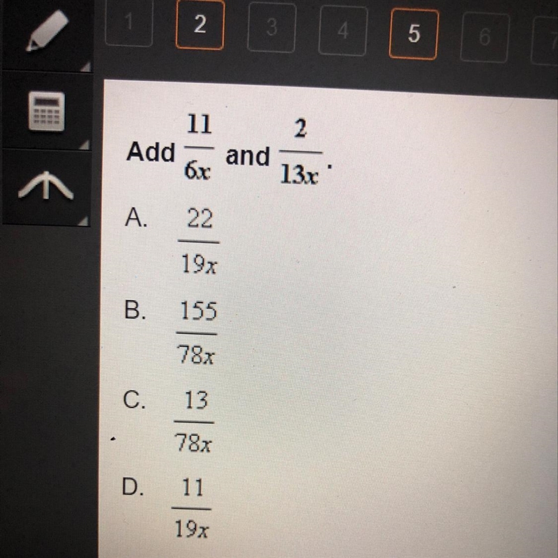 Add 11/6x and 2/13x Add 11/6x and 2/13x-example-1